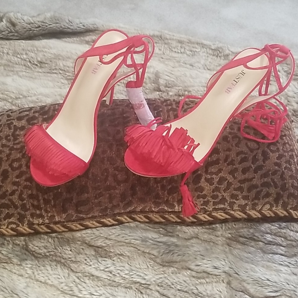 Faux Suede Fringe Lace Up Sandals